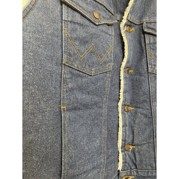 New WRANGLER Cowboy Utility Blue Sherpa Lined Denim Western Vest Men's Size XL - Picture 7 of 15